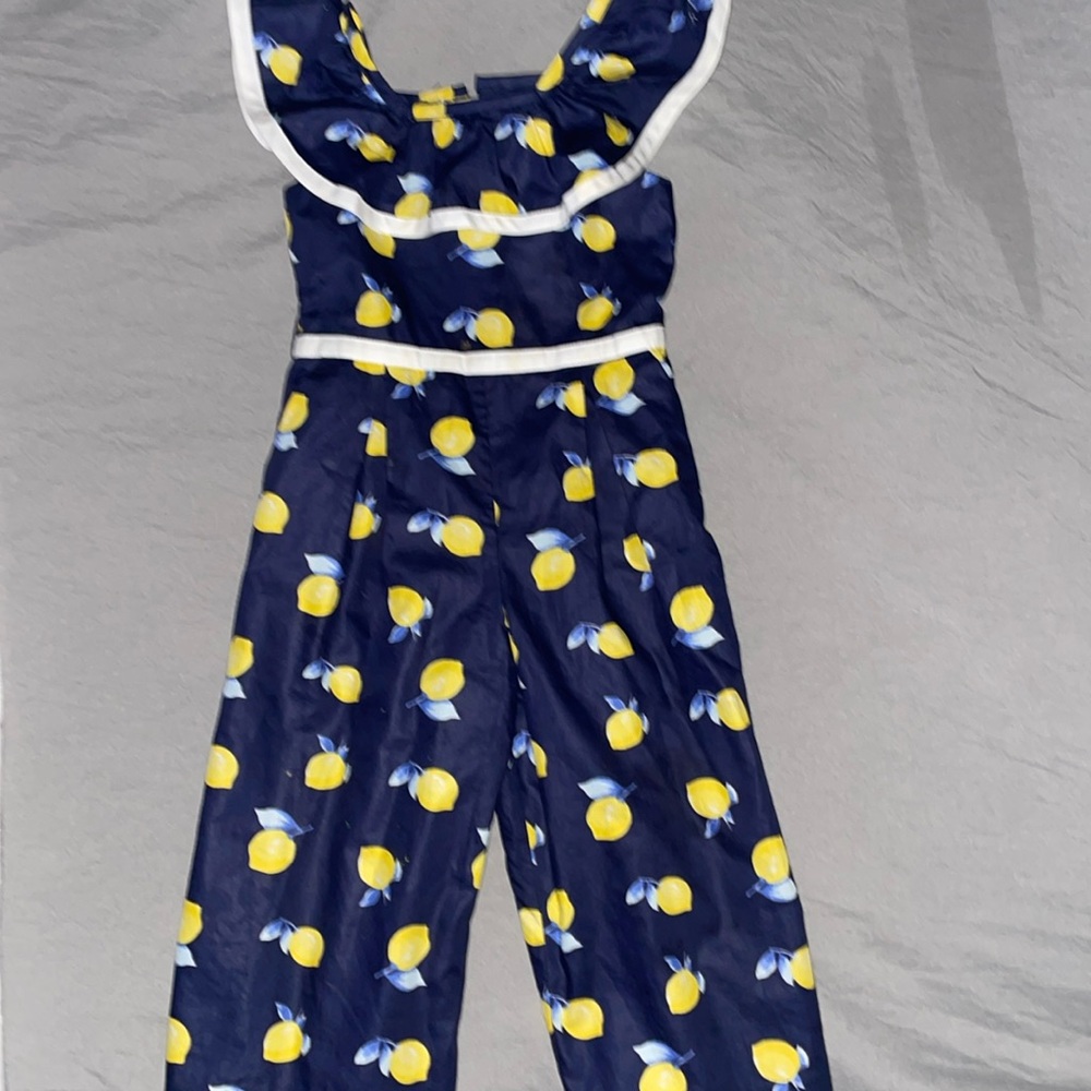 Janie and Jack Navy Lemon Print Jumpsuit